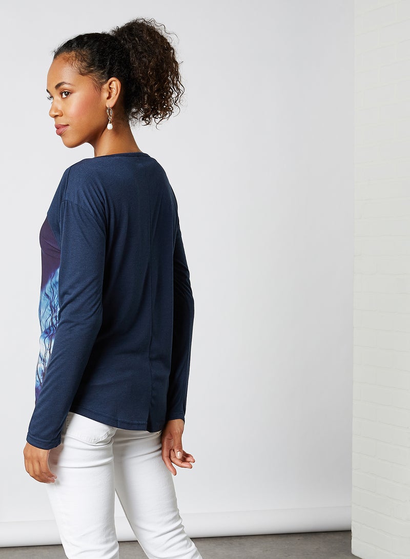 Emoi by Emonite - Printed Long Sleeves T-Shirt Dark Blue - Image 1