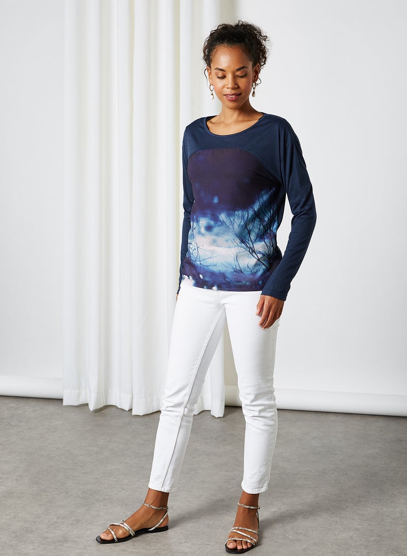 Emoi by Emonite - Printed Long Sleeves T-Shirt Dark Blue - Image 1