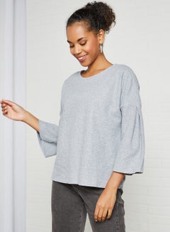 Bell Sleeve Crew Neck Sweater Grey