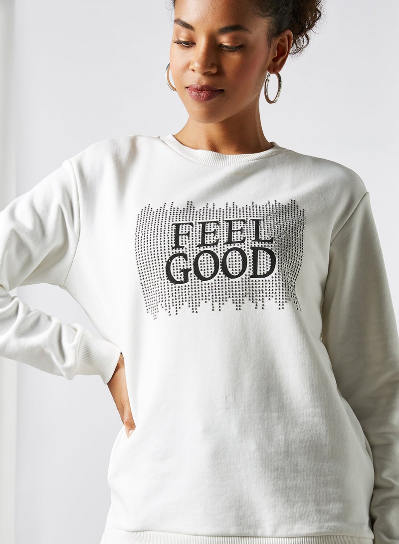 KOTON - Graphic Printed Long Sleeve Sweatshirt Off White - Image 1