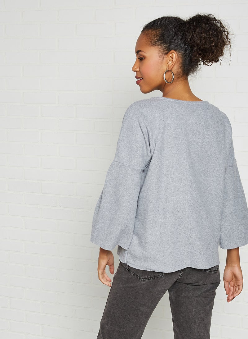 KOTON - Bell Sleeve Crew Neck Sweater Grey - Image 1