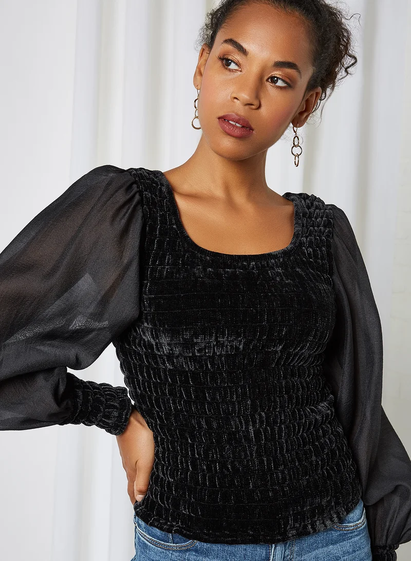 Y.A.S Puff Sleeve Smoka Blouse Black