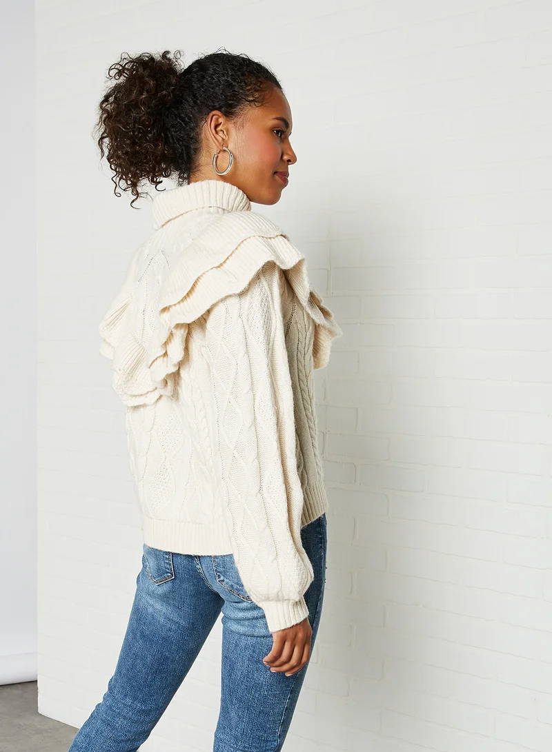 Y.A.S Turtle Neck Choko Sweater Eggnog