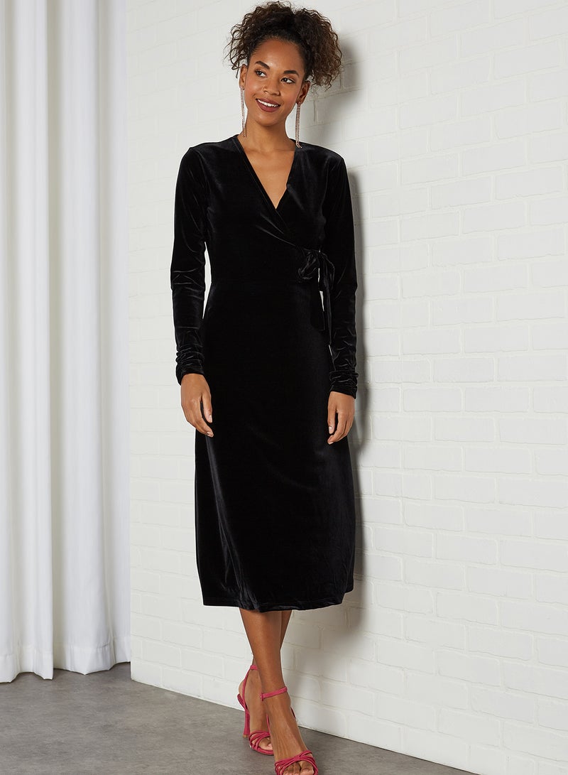 KOTON V-Neck Long Sleeve Midi Dress Black  - Image 1