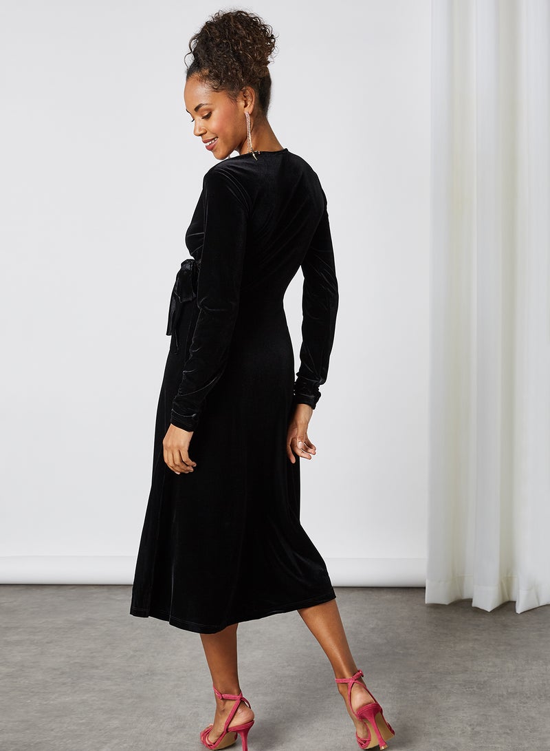 KOTON V-Neck Long Sleeve Midi Dress Black  - Image 2