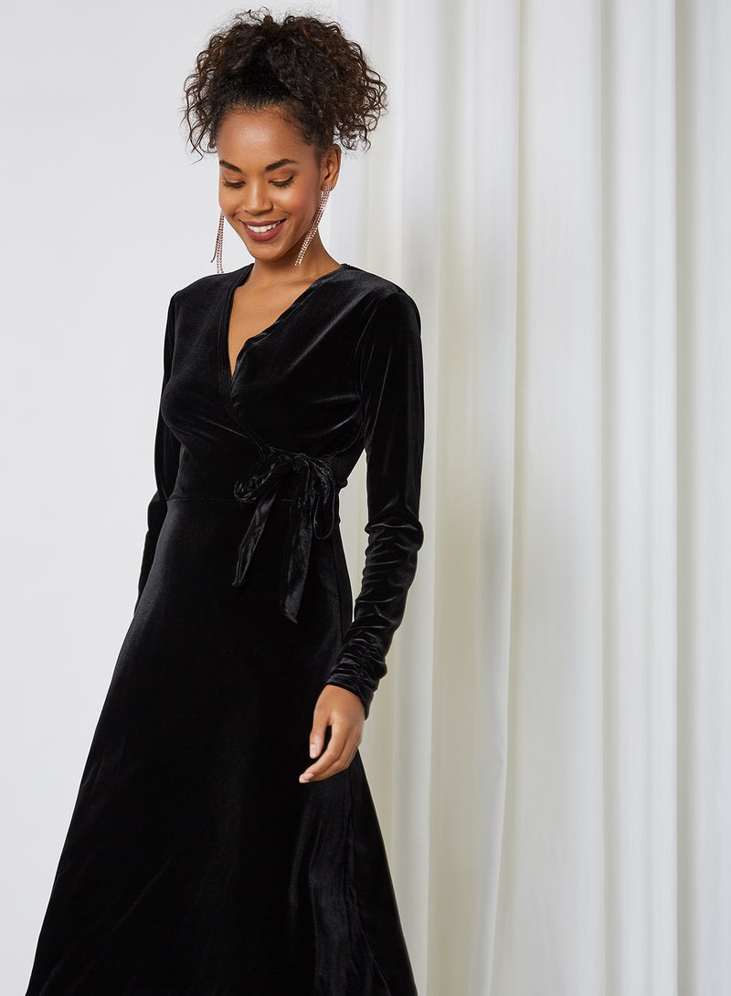 KOTON V-Neck Long Sleeve Midi Dress Black  - Image 3