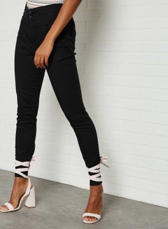 Slim Fit Pattern Pants Black