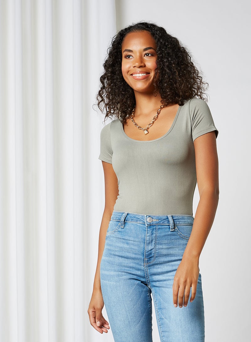 Ardene - Slip On Cap Sleeves Bodysuit Green - Image 1