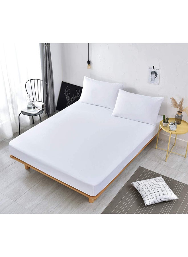 RISHAHOME 3-Piece Solid 180 TC Premium Collection Queen Size Flat Bedsheet And Pillow Case Set Includes 1x Bedsheet 240x254 cm, 2x Pillow Cases 50x75 cm Cotton White 