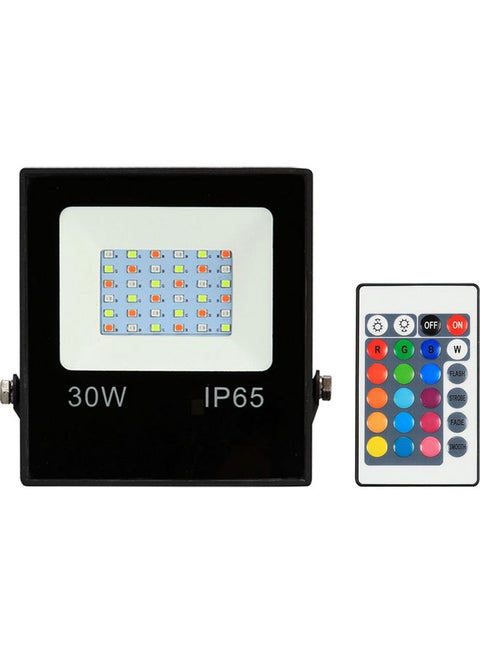 مصباح كشاف LED بإضاءة متعددة الألوان RGB بقدرة 30 وات مع جهاز تحكم عن بعد و16 لونا و4 أوضاع إضاءة وسطوع قابل للتعديل بمعيار IP65 ومقاوم للماء للأماكن الخارجية/ الأماكن الداخلية مناسب للفناء والحديقة والفناء الخلفي والعشب أسود 15.6*3.3*12سم