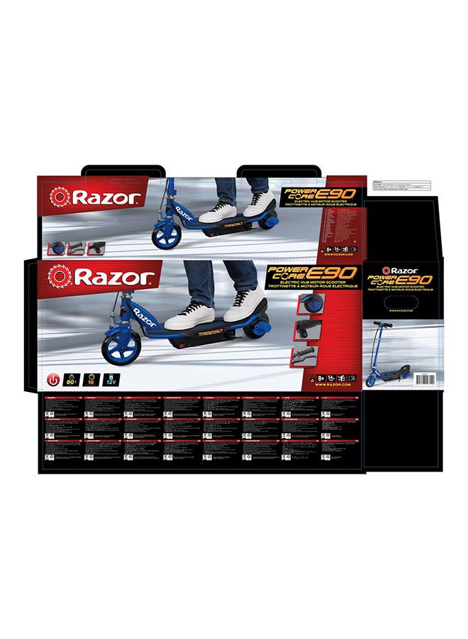 ريزر سكوتر كهربائي Razor بقوة 85 وات - سكوتر Power Core E90 E للأطفال من سن 8 سنوات فما فوق بسرعة قصوى تبلغ 10 ميل في الساعة ومدة ركوب 60 دقيقة ومدى يصل إلى 10 أميال وبطارية 12 فولت 7 أمبير وإطارات مقاومة للثقب مقاس 5.6 بوصة - أزرق أزرق 84.5x20.5x35سم - Image 4