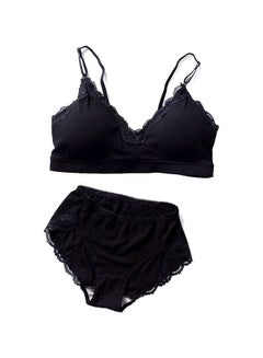 Lace Detail Bra And Pantie Set Black