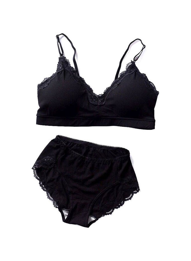 Beauenty - Lace Detail Bra And Pantie Set Black - Image 1