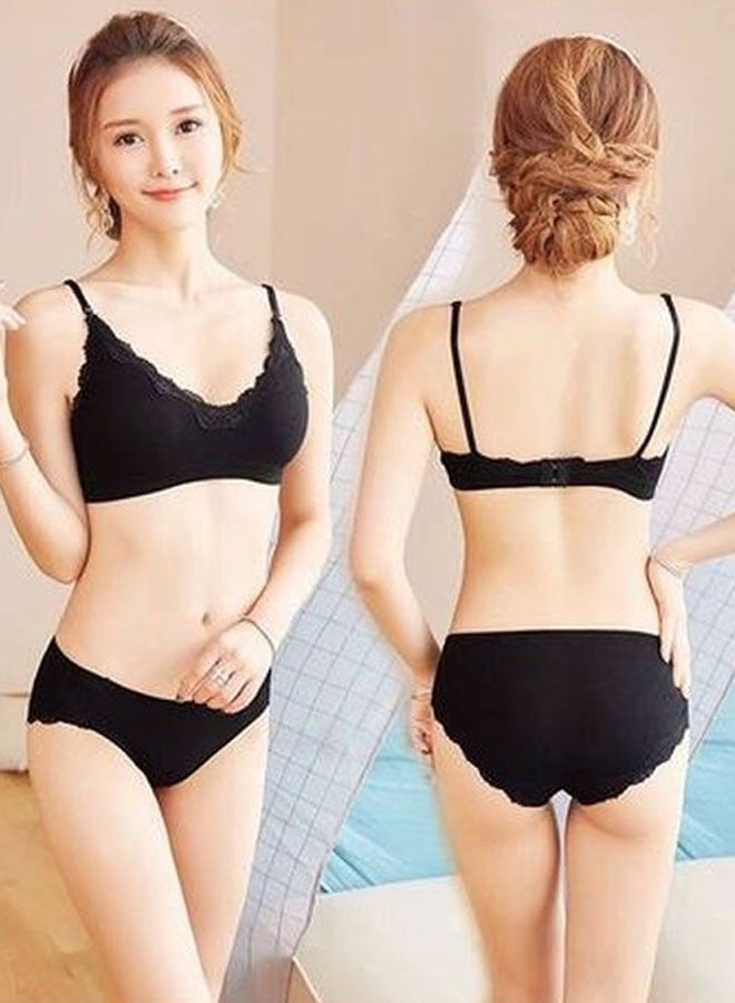 Beauenty - Lace Detail Bra And Pantie Set Black - Image 1