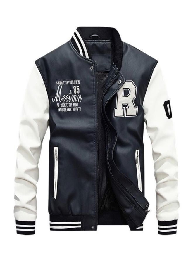 Zipper Detail Casual Jacket Black/White 