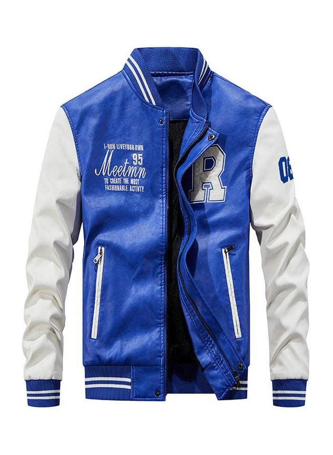 Zipper Detail Casual Jacket Blue/White