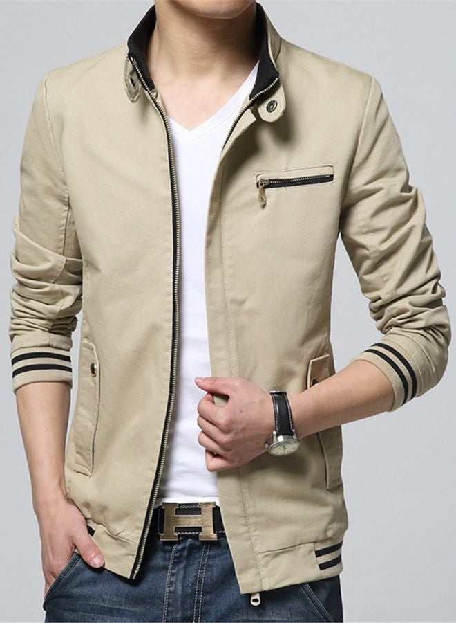 Zip Detailed Jacket Khaki/Black - Image 1