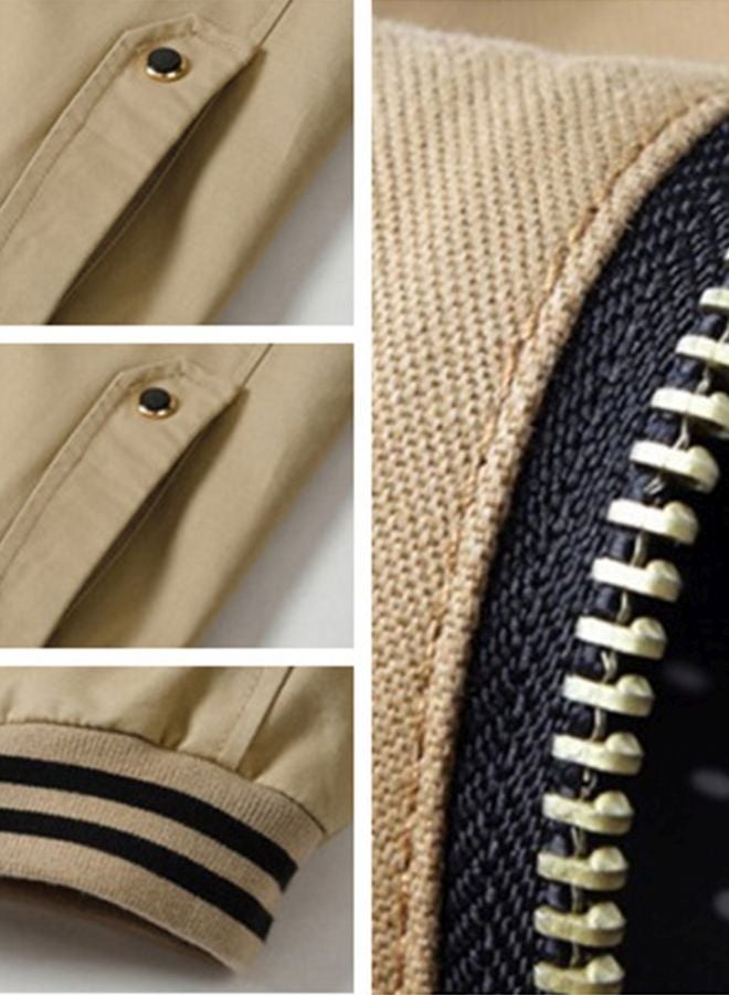 Zip Detailed Jacket Khaki/Black - Image 3