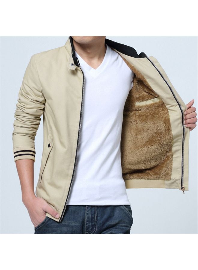 Zip Detailed Jacket Khaki/Black - Image 4