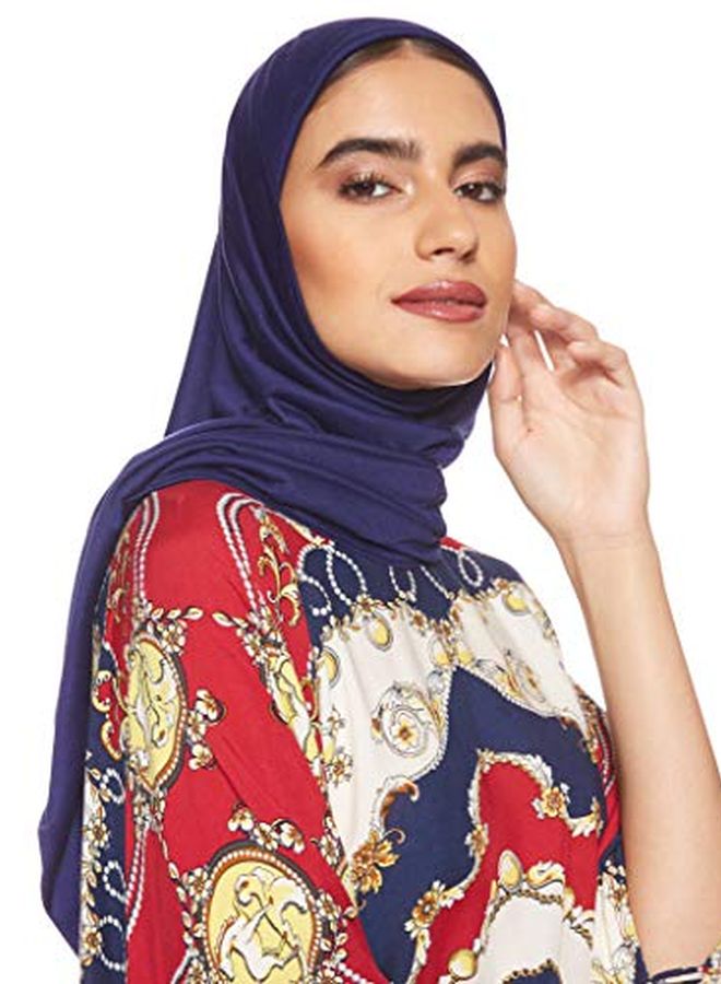 Shadow Solid Cotton Hijab Navy Blue - Image 4