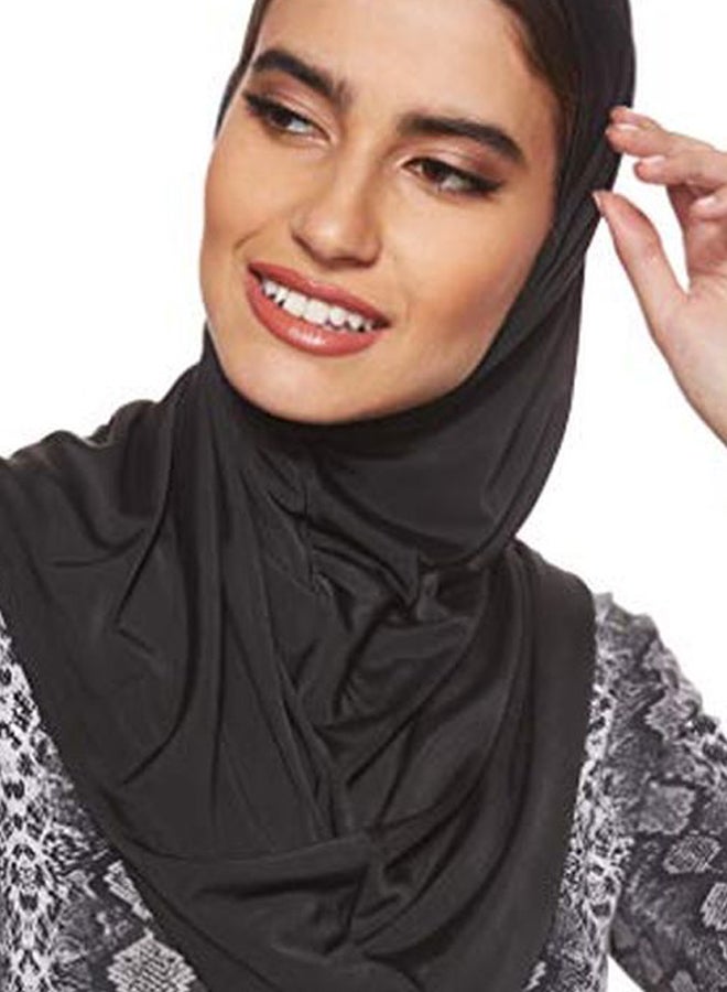 شادو حجاب سادة من قماش مرن أسود  - Image 3