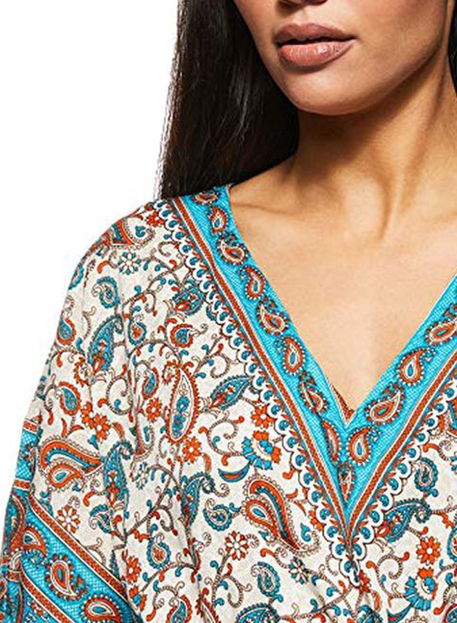 Floral Printed Kaftan Blue/White/Orange - Image 3