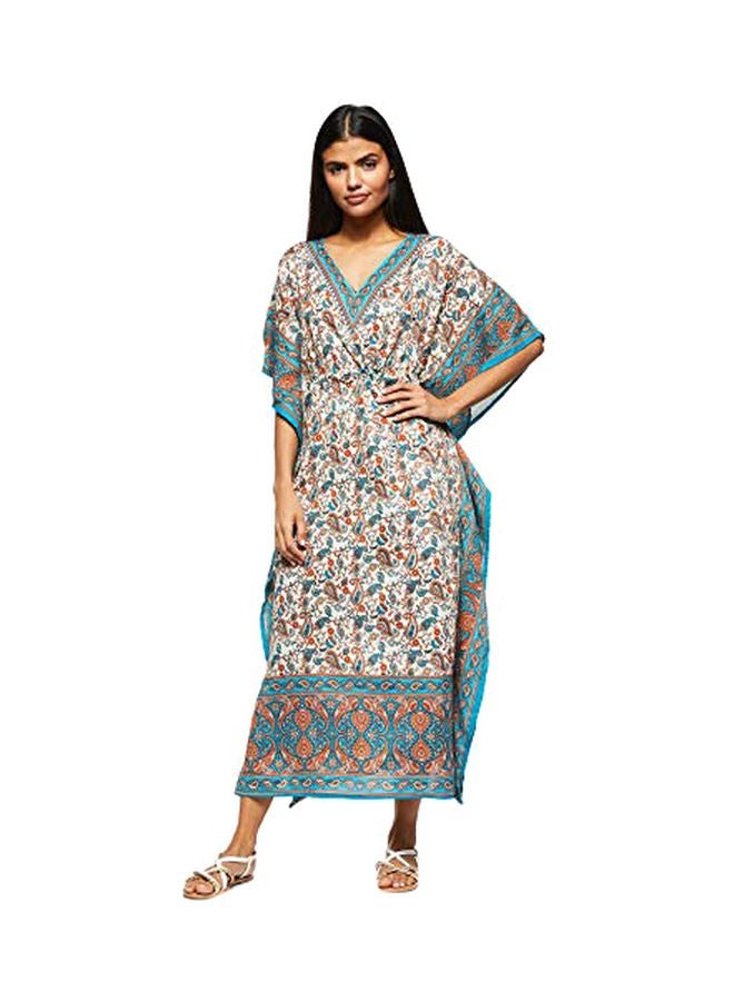 Floral Printed Kaftan Blue/White/Orange - Image 1