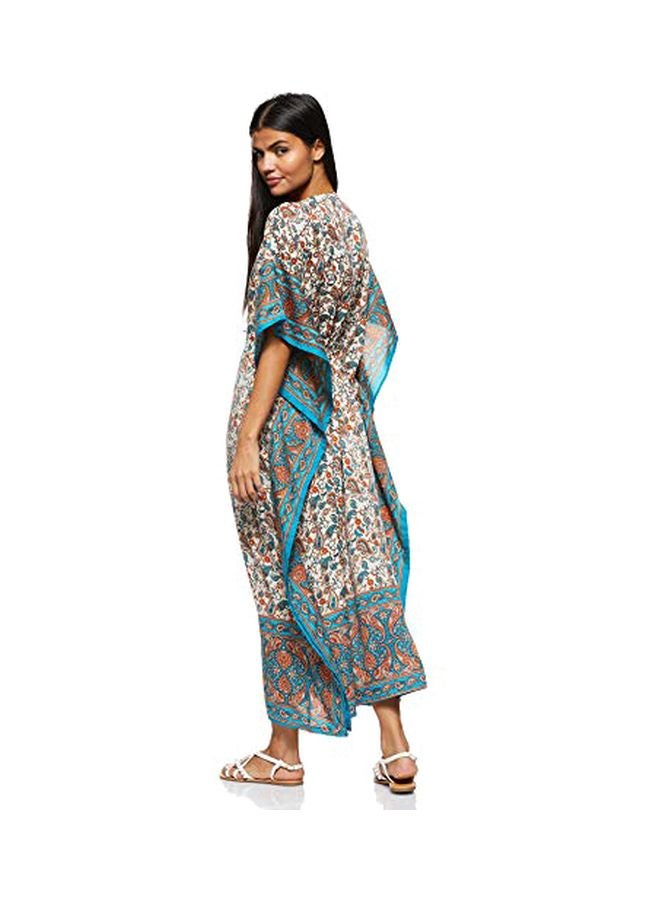 Floral Printed Kaftan Blue/White/Orange - Image 2