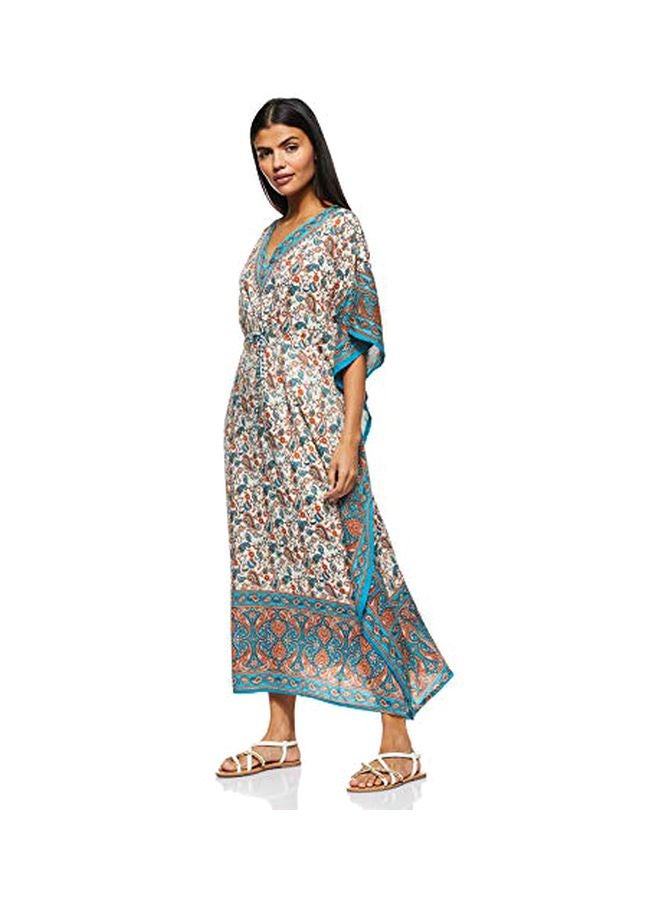 Floral Printed Kaftan Blue/White/Orange - Image 5