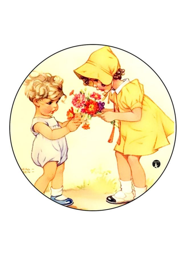 BP Vintage Art Printed Round Mouse Pad Yellow/Brown/Red