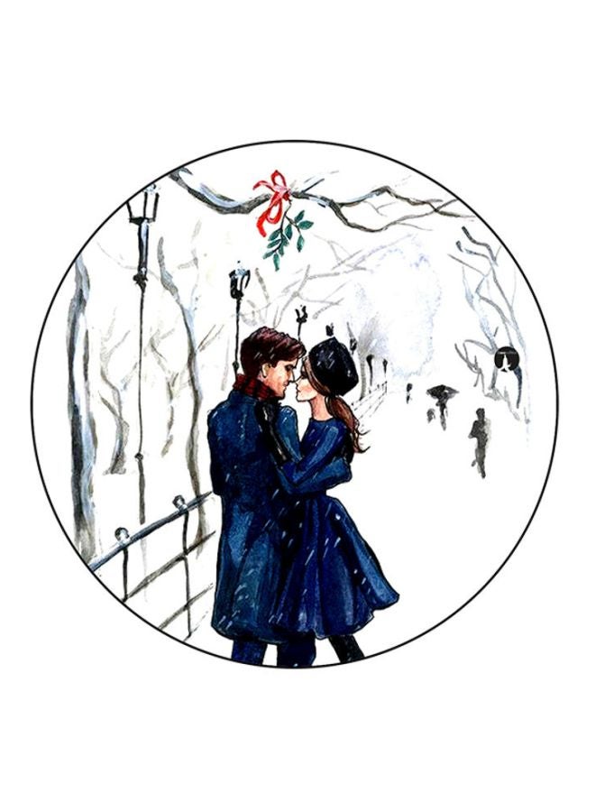BP A Man And Woman Printed Round Mouse Pad White/Blue/Black