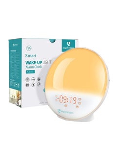 HeimVision Sunrise Alarm Clock, A80S Smart Wake up Light Work with Alexa, Sleep Aid Digital Alarm Clock with Sunset Simulation, Snooze/FM Radio /7 Natural Sounds and 4 Alarms for Adults & Kids White/Orange 165X165x70mm