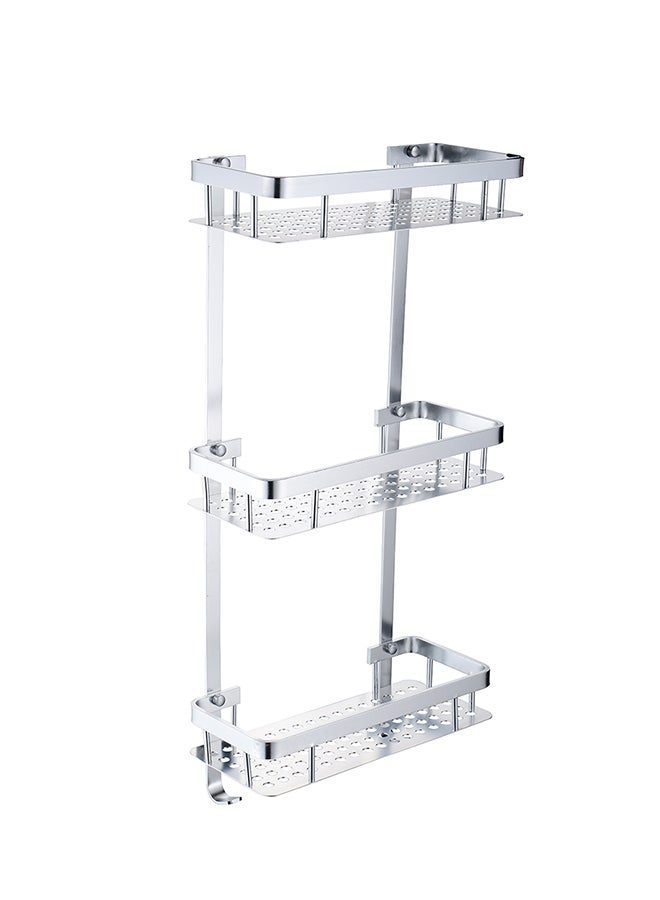 3-Tier Rectangular Bathroom Single Shelf Basket Silver 31.5x13.8x63cm