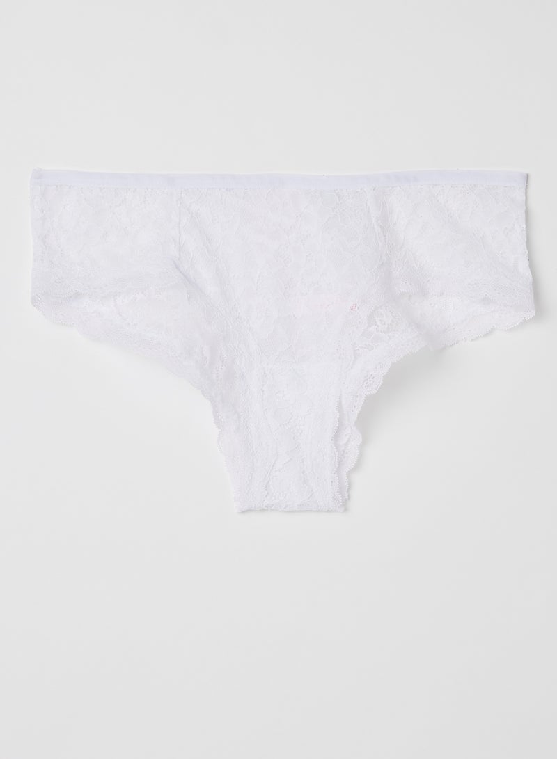 Ardene Criss Cross Detail At Back Lace And Mesh Bikini Bottom White  - Image 1