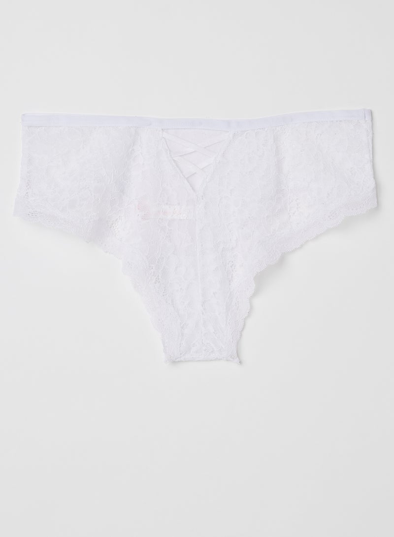 Ardene Criss Cross Detail At Back Lace And Mesh Bikini Bottom White  - Image 2