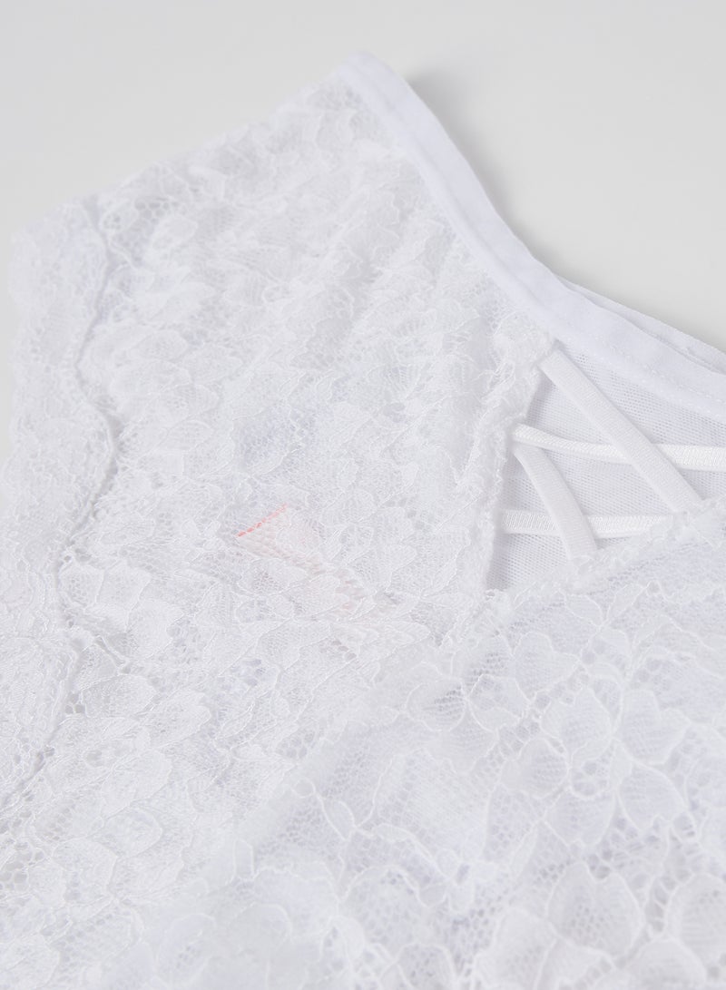 Ardene Criss Cross Detail At Back Lace And Mesh Bikini Bottom White  - Image 3