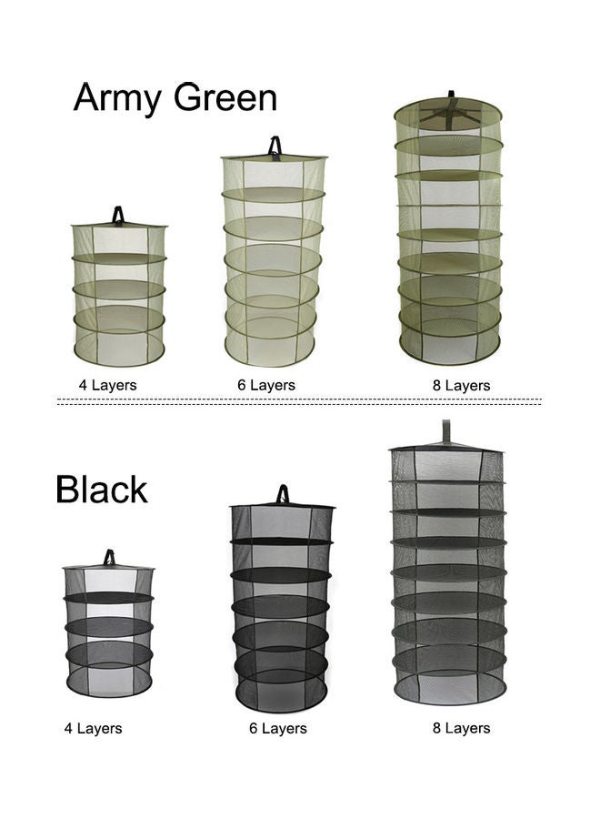 Generic - 8 Layers Hanging Basket Folding Drying Rack Herb Dry Net Opening Shape Dryer Bag Army green 22.0x22.0x10.0cm - Image 1