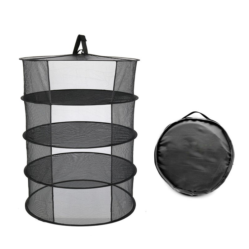 4 Layers Hanging Basket Folding Drying Rack Herb Dry Net Opening Shape Dryer Bag Black 22.0x22.0x4.0cm  - Image 5