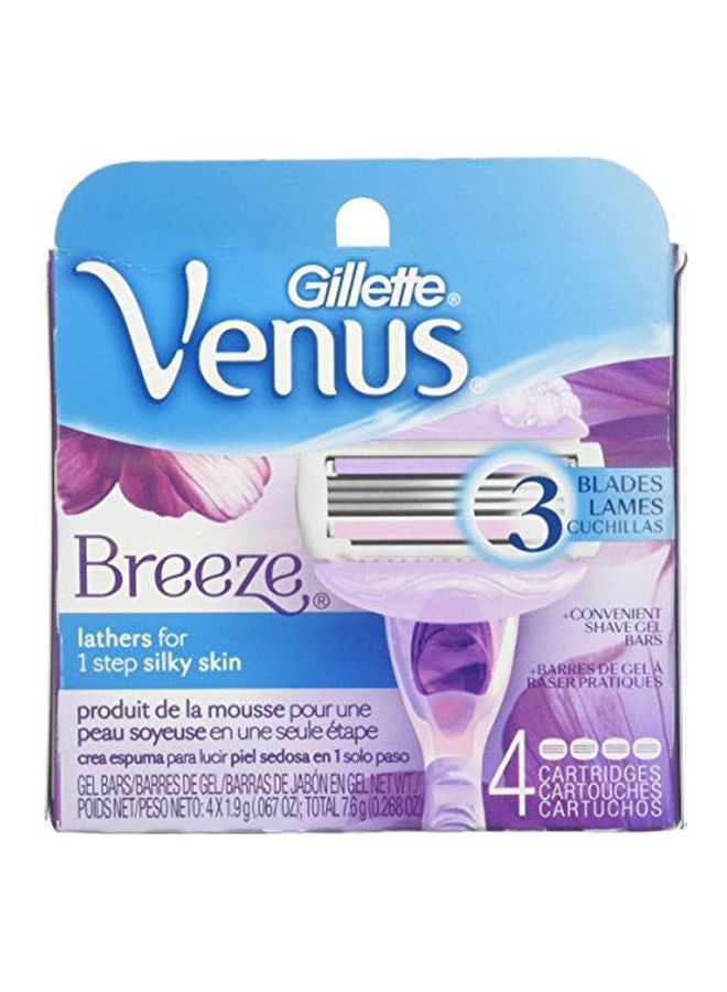 Gillette Pack Of 4 Venus Breeze Razor Cartridges Pink/White - Image 1