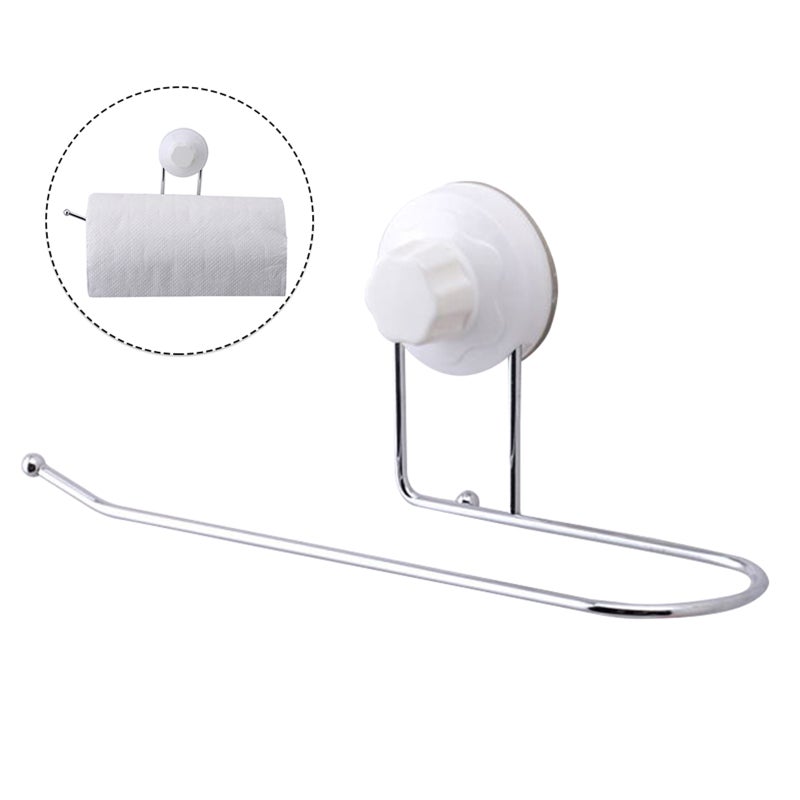 Generic - Paper Towel Holder Tissue Dispenser Non Drilling Suction Cup Towel Bar Bath Towel Clothes Hanger Wall Mount Towel Rack Holder for Bathroom Kitchen White 25.7x11.5x9.0cm - Image 1