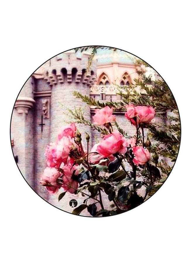 بي بي قاعدة ماوس مستديرة مزينة برسوم زهور بيج/وردي/أخضر