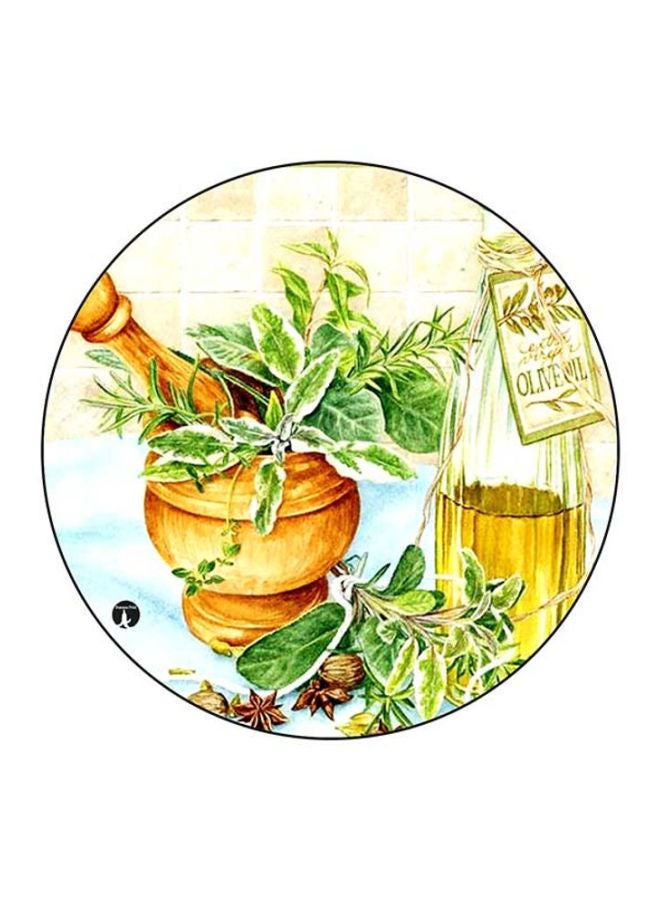 Vintage Art Round Mouse Pad White/Green/Brown