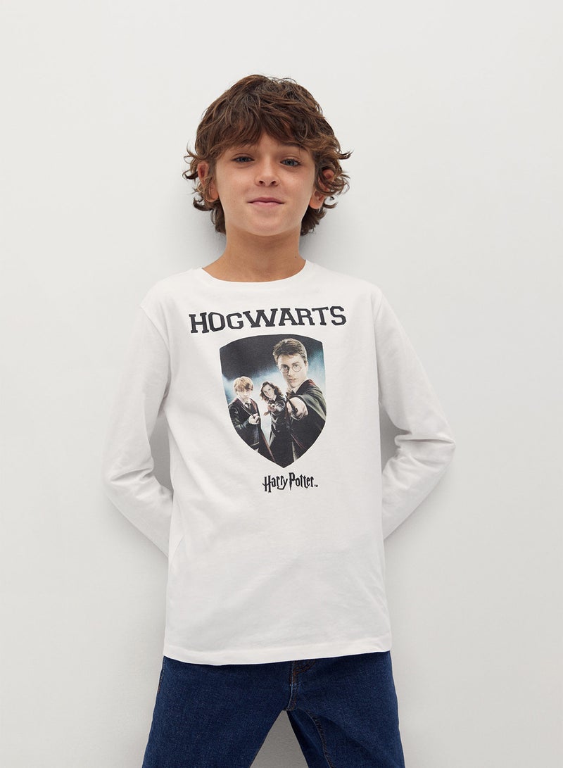 مانجو تيشيرت بفتحة رقبة مستديرة بطبعة هوجروتس أوف وايت - Image 5