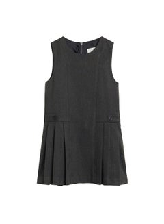 Buttons Detail On The Side Round Neck Mini Dress Dark Grey