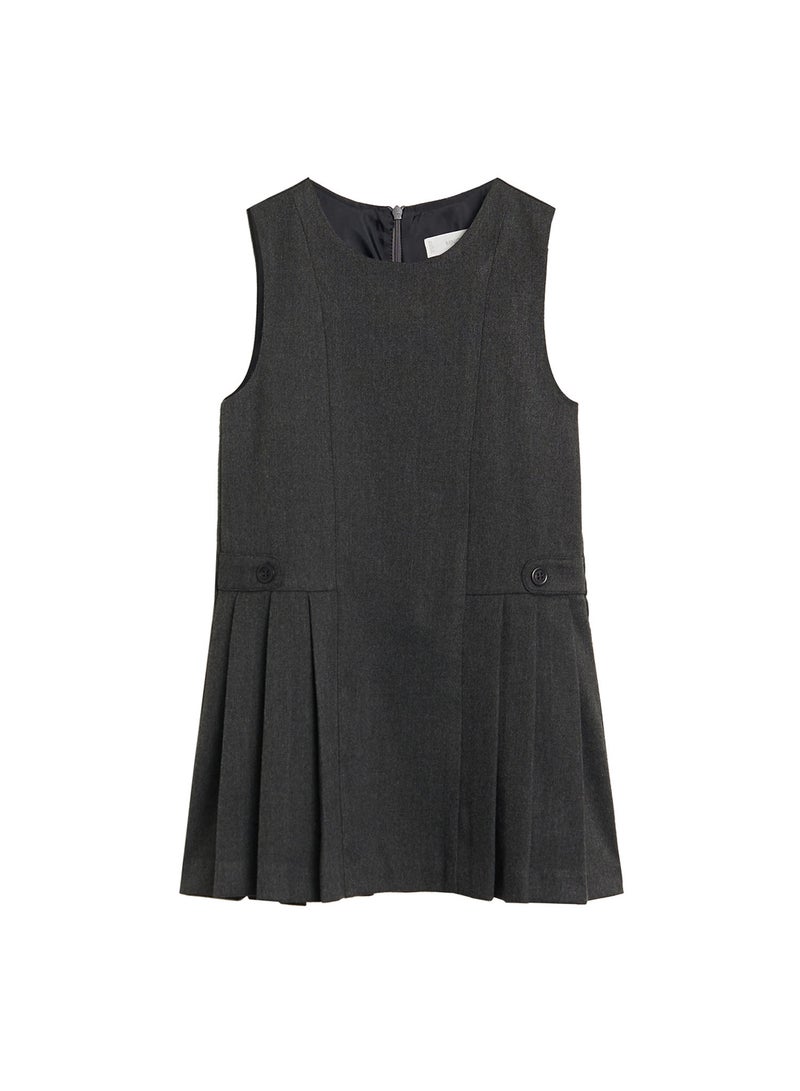 MANGO - Buttons Detail On The Side Round Neck Mini Dress Dark Grey - Image 1