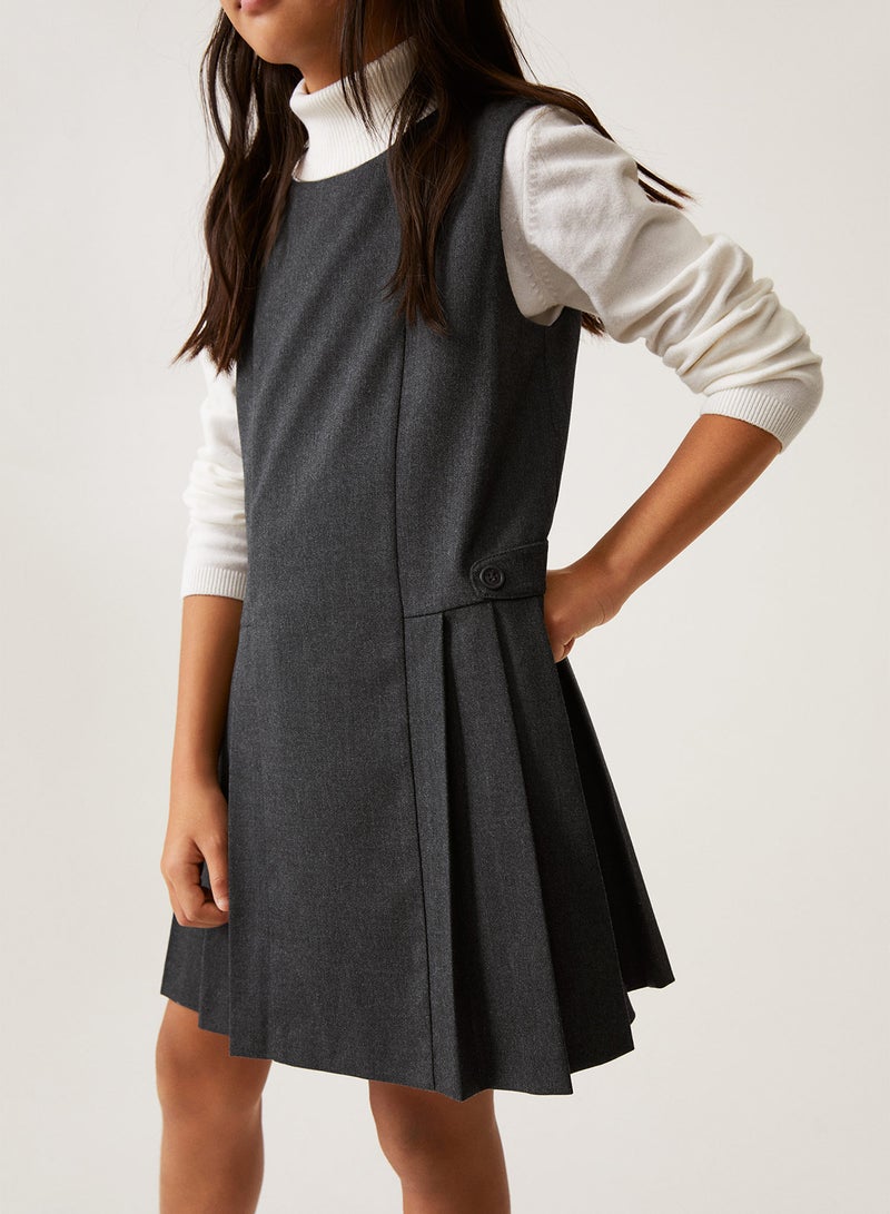 MANGO - Buttons Detail On The Side Round Neck Mini Dress Dark Grey - Image 1
