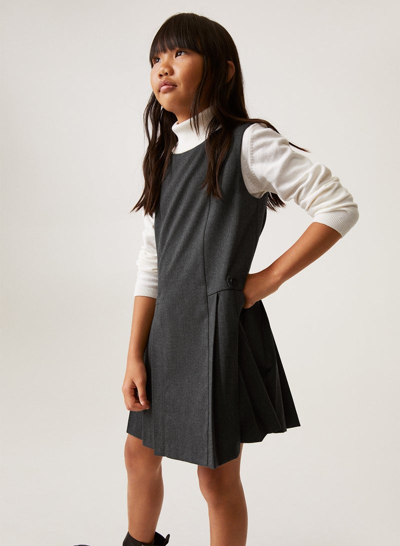 MANGO - Buttons Detail On The Side Round Neck Mini Dress Dark Grey - Image 1