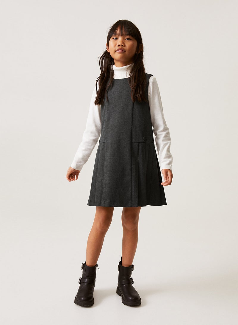 MANGO - Buttons Detail On The Side Round Neck Mini Dress Dark Grey - Image 1
