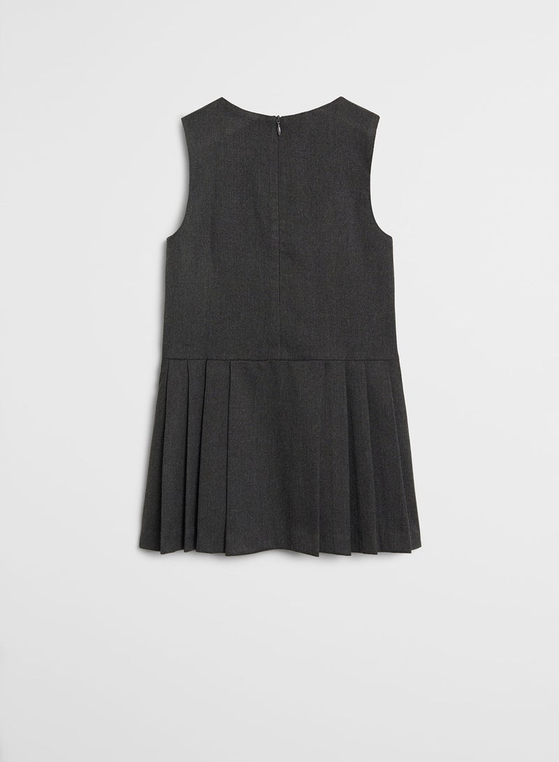 MANGO - Buttons Detail On The Side Round Neck Mini Dress Dark Grey - Image 1