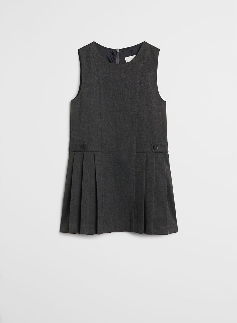 MANGO - Buttons Detail On The Side Round Neck Mini Dress Dark Grey - Image 1